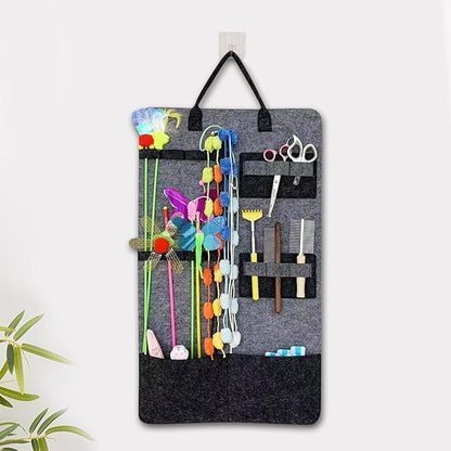 OLizee® Wall Mounted Cat Wand Toy Storage Bag Felt Cat Feather Toys Organizer Cat Teaser Wand Holder Cat Toy Storage Bag for Indoor