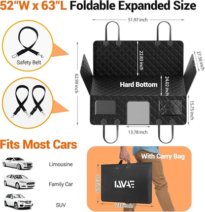 IJVAE Hard Bottom Car Seat Cover for Dogs.Black Waterproof Dog Seat Cover for Back Seat Extender for Dogs,Scratch-Proof and Anti-Slip Car Dog Hammock for Large Dogs SUV,Black(Holds 500 Lbs)