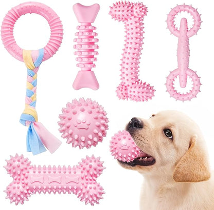 6 Pack Dog Chew Toys for Puppy Cute Blue Small Dog Toys Puppy Dog Toys for Teething Soft Durable Interactive Chew Toy for Small Dogs Light Pink