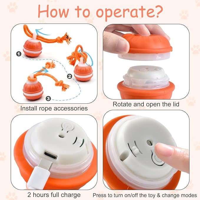 P06 Interactive Dog Toys Dog Balls, Electric Automatic Moving and Rolling Dog Toy with Rope for Small Medium Dogs, Fun Smart Puppy Toy s for Boredom & Training, Dog Toys to Keep Them Busy (Orange)