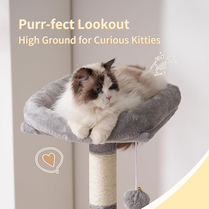 Heybly Cat Tree, 49.2 Inches Cat Tower for Indoor Cats, Spacious Cat House Condo with Hidden Space，Sturdy Steel Tube，Soft Plush Top Perch，Cozy Hammock and Sisal Scratching Posts, Light Gray HCT200SW