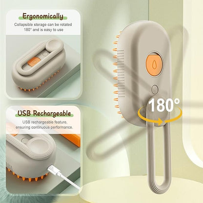 2025 New Comb for Cats Dogs, 3 in 1 Steam Cat Brush Cat Steam Brush for Shedding & Grooming, Self Cleaning 3 in 1 Pet Brush Pet Grooming Brush with Spray (Khaki+White)