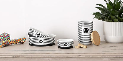 Bone Dry Paw & Patch Ceramic Pet Collection, Large Set, 7.5x2.4, Black, 2 Piece,5742