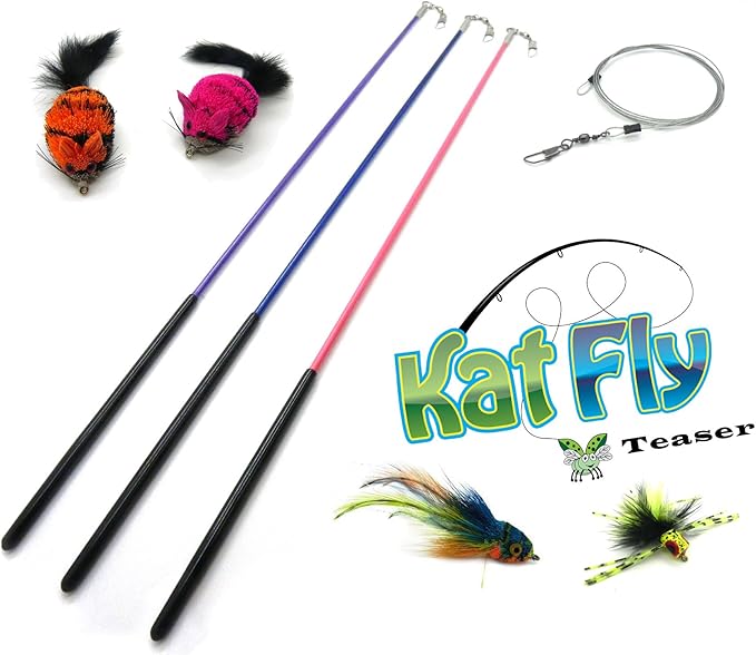 Teaser Wand with 4 Cat Teasers Refills - Blue