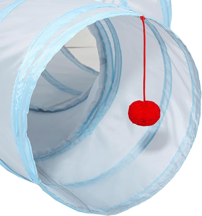 Tempcore Pet Cat Tunnel Collapsible Toy, 3-Way Kitty Tunnel with Peek Hole & Ball - Indoor Play Tube for Cats, Kittens, Puppy, Rabbit - Light Grey Boredom Relief Toy