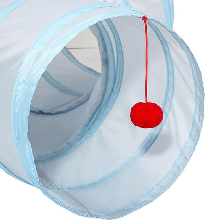 Tempcore Pet Cat Tunnel Collapsible Toy, 3-Way Kitty Tunnel with Peek Hole & Ball - Indoor Play Tube for Cats, Kittens, Puppy, Rabbit - Light Grey Boredom Relief Toy