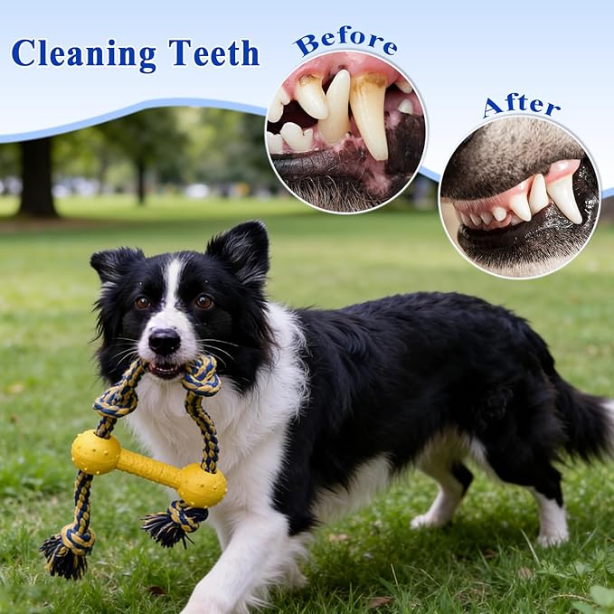 ASOCEA Interactive Dog Tug Toy, Chew Toys for Teeth Cleaning Cotton Dog Pull Rope Toy for Small Medium Dogs Boredom Relief