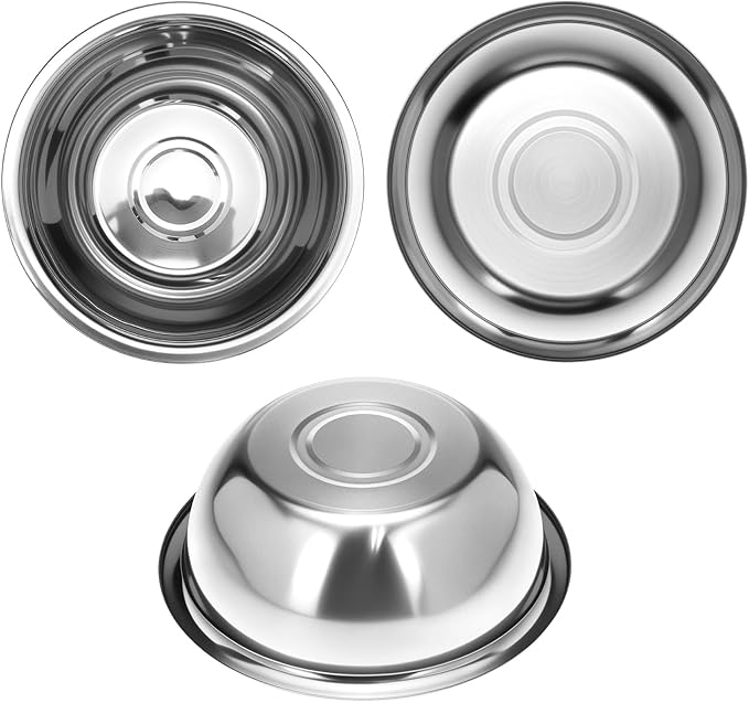 QWORK Stainless Steel Pet Feed Bowls, Set of 4 Metal Dog and Cat Bowl, 8 Inch Diameter, 47oz Capacity for Large Medium Small Dog
