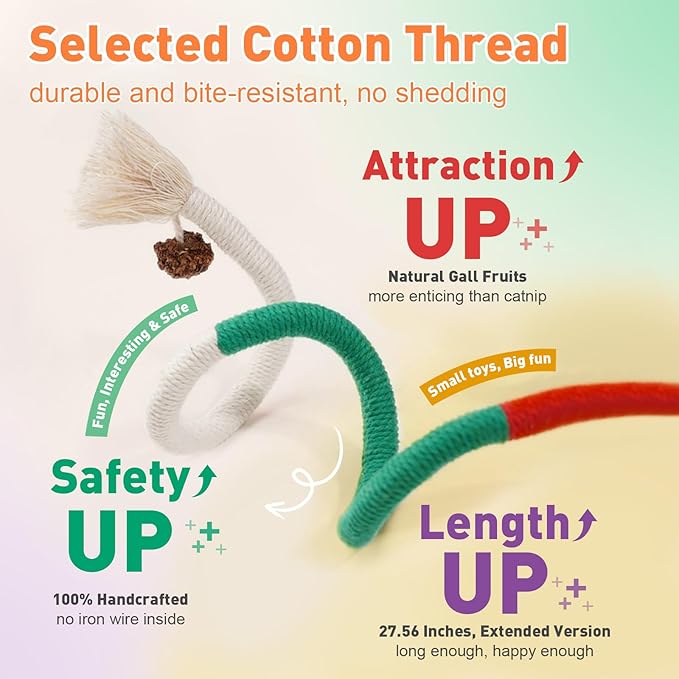 Cat Toys Chew Ropes 3Pcs with Natural Catnip, Safe Teeth Cleaning Toy for Indoor Kittens, Interactive Cat Kitty Toys for All Breeds (27.56 Inches, 3 Bags of Catnip Included)