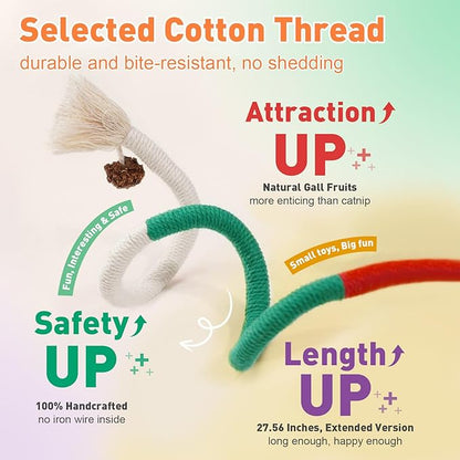 Cat Toys Chew Ropes 3Pcs with Natural Catnip, Safe Teeth Cleaning Toy for Indoor Kittens, Interactive Cat Kitty Toys for All Breeds (27.56 Inches, 3 Bags of Catnip Included)