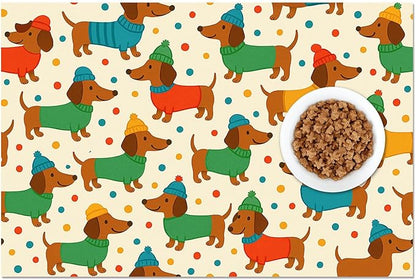 Cute Dachshund Dogs Pet Food Mat Spill-Proof Pet Feeding Mat for Food and Water Bowl Pets Placemat Easy Clean Fast Dry Area Mat for Cats Kittens & Small Dogs 24" x 16"