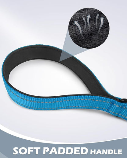 Joytale Strong Short Dog Leash 2FT, 1.2 Inch Wide, Heavy Duty, Padded Handle for Traffic Control, Reflective Leash for Medium and Large Dogs Walking Training, Aqua Blue