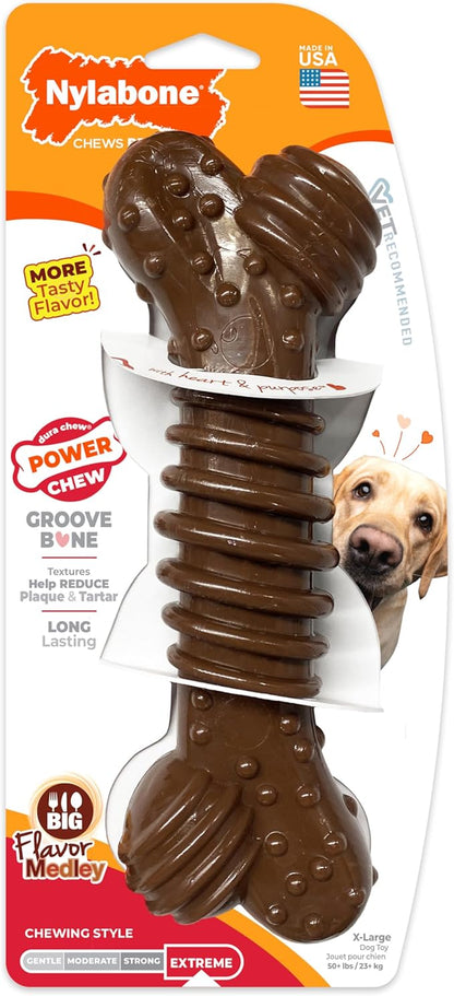 Nylabone Textured Dental Bone Power Chew Toy for Dogs, Dog Toys for Aggressive Chewers, Flavor Medley Flavor, X-Large - 50+ lbs, 1 Count