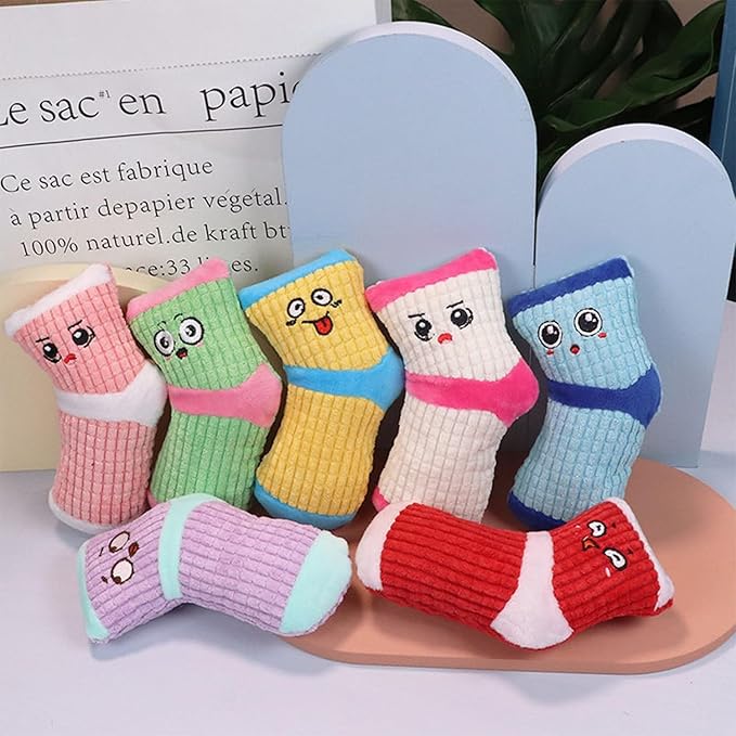 2Pcs Dog Squeaky Toys,Stuffed Socks Dog Chewing Toys Bite- Resistant,Small Dog Plush Interactive Toys for Dental Health_Purple