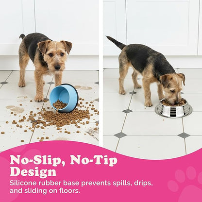 Stainless Steel Dog Bowls | Cat Bowls (Pack of 1) - Anti Skid & Non Tip Dog Water Bowl | Cat Water Bowl Set - Dishwasher Safe - 32 Oz - 950 ml - 23 cm Diameter (Elegant Silver Stripes)