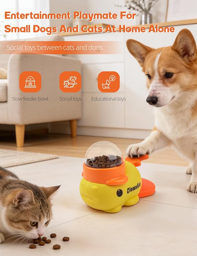 Dog Treat Dispenser Puzzle Toy, Interactive Slow Feeder Bowl for Cats and Dogs, Mental Stimulation Enrichment Toy, Indoor Pet Feeder with Silicone Mat to Keep Pets Busy,Multiple Colors (Yellow)