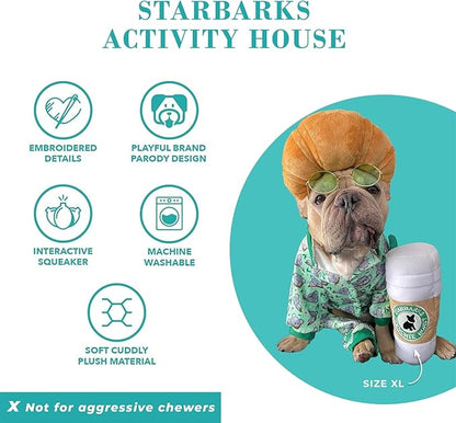 Haute Diggity Dog Starbarks Coffee Cup, Plush Designer Dog Toys with Interactive Squeaker, Stimulating Pet Enrichment, Machine-Washable & Safe Materials for All Breeds, Size Large
