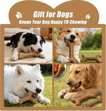 Dog Chew Toys for Aggressive Chewers, 3 Pack Nylon & Wood Teething Bone Toy Set with Chicken Flavor, Durable Tough Bones Chewing Toys for Medium & Large Dogs