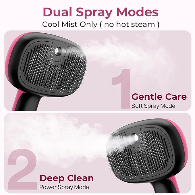 Pecute Cat Steam Brush, Self-Cleaning Steam Cat Brush with 2 Water Spray Modes, Large Capacity Tank, Steaming Renu Dog Brush for Shedding Massaging Grooming, Cool Mist Only