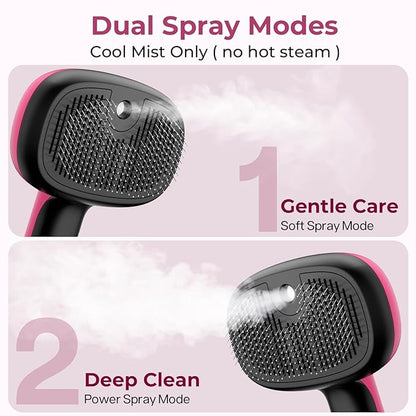 Pecute Cat Steam Brush, Self-Cleaning Steam Cat Brush with 2 Water Spray Modes, Large Capacity Tank, Steaming Renu Dog Brush for Shedding Massaging Grooming, Cool Mist Only