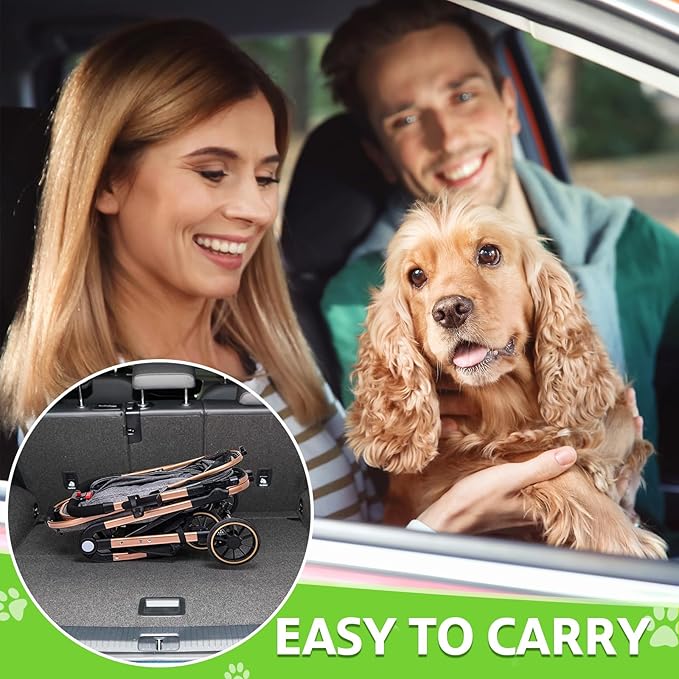 Dog Stroller for Dogs - 3 in 1 Pet Stroller with Detachable Storage Basket 4 All-Terrain Rubber Wheels Pull Rod Durable Travel Carrier for Max 33 lbs Medium Dogs 2 Small Cats (Grey)