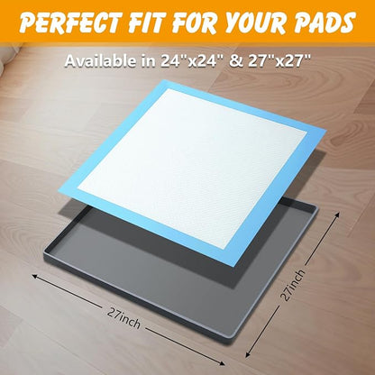 Silicone Dog Pee Pad Holder for Standard 27x27 in Pads, Non-Slip Leak-Proof Puppy Pad Tray, Portable Puppy Training Mat with Raised Edges for Floor Protection, Easy to Clean