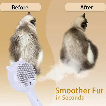 Pet Steam Brush for Cats & Dogs ，3-in-1 Pet Grooming Comb，Reduces Shedding, Soft Bristles, Promotes Healthy Coat-Comes - Includes Waterless Shampoo，White