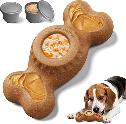 3-in-1 Enrichment Dog Toy for Aggressive Chewers, Frozen Treat Toy & Interactive Treat Dispenser with Peanut Butter Grooves, Long Lasting Chew Toy for Large Dogs, Easy to Clean, Brown