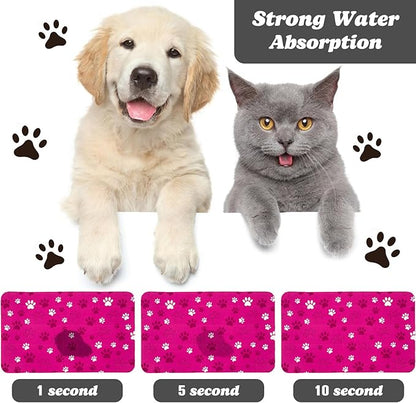 Dog Food Mat, Absorbent Water Bowl Mats Cat Pet Feeding Placemats Pink 16 * 24 inch