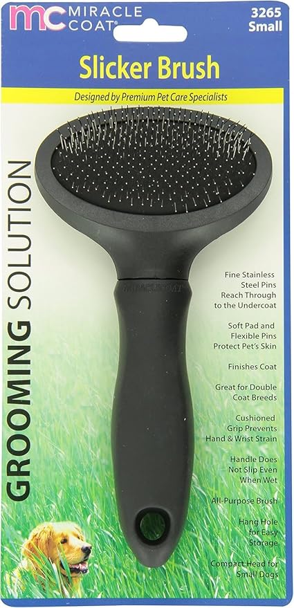 Miracle Care Slicker Brush for Dogs and Cats, Pet Hair Brush for Shedding, Removes Loose Undercoat, Ergonomic Handle, Smaller Head for Small Dogs and Cats