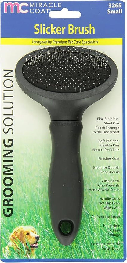Miracle Care Slicker Brush for Dogs and Cats, Pet Hair Brush for Shedding, Removes Loose Undercoat, Ergonomic Handle, Smaller Head for Small Dogs and Cats