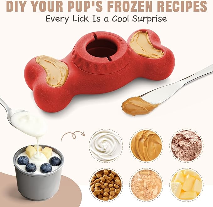 3-in-1 Enrichment Dog Toy for Aggressive Chewers, Frozen Treat Toy & Interactive Treat Dispenser with Peanut Butter Grooves, Long Lasting Chew Toy for Large Dogs, Easy to Clean, Red