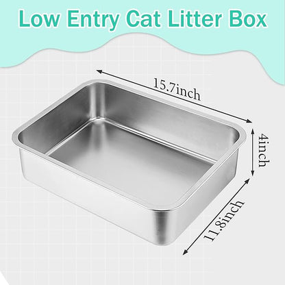 Stainless Steel Kitten Litter Box, 15.7"×11.8"×4" Low Entry Cat Litter Box for Small Cat, Kitty Shallow Litterbox for Guinea Pig, Puppy, Hamsters Toilet