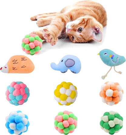 9 Pack Catnip Toys for Cats – Interactive Cat Toys for Indoor Cats & Kittens, Variety Bundle with Plush Animals & Catnip Balls, Fun Kitten Enrichment Toys Set