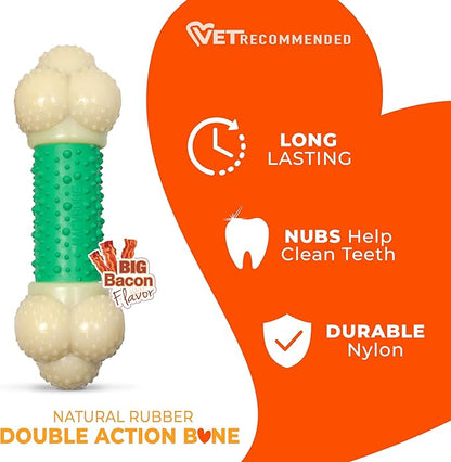 Nylabone Double Action Bone Power Chew Toy for Dogs, Dog Toys for Aggressive Chewers, Bacon Flavor, X-Large - 50+ lbs, 1 Count
