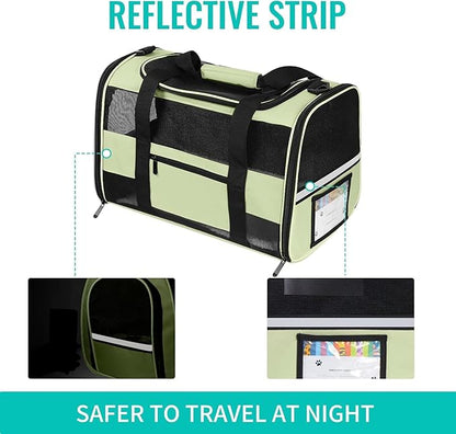 20" Large Soft Sided Cat Carrier Pet Carrier for Cats Dogs Under 25 lbs, Folding Dog Carrier Cat Carrier for 2 Cats Travel Carrier Bag, Green
