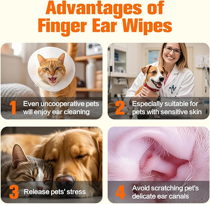 Plus Size Dog Ear Wipes,Gently Remove Ear Wax & Dirt,Relieve Ear Itching. Fresh Coconut Scent, All Natural Ingredients Dog Ear Cleaning Wipes - 60 Count