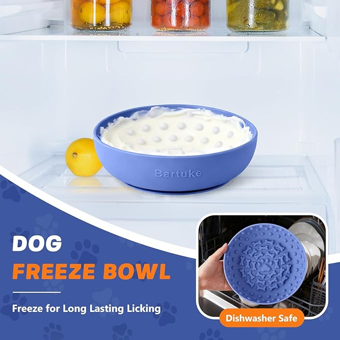 Dog Lick Bowl, Slow Feeder Dog Bowl Licking Mat for Small to Large Dogs, BPA-Free Non-Slip Silicone Slow Feeder Treat Dispenser for Anxiety Relief, Freezer & Dishwasher Safe (Blue, 8.3"×2.6")
