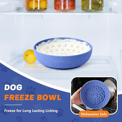 Dog Lick Bowl, Slow Feeder Dog Bowl Licking Mat for Small to Large Dogs, BPA-Free Non-Slip Silicone Slow Feeder Treat Dispenser for Anxiety Relief, Freezer & Dishwasher Safe (Blue, 8.3"×2.6")