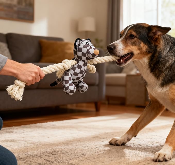 Indestructible Bear Dog Rope Toy with Rope for Aggressive Chewers, Tug of War Dog Toy Durable Chew-Resistant Interactive Ball for All Breeds (Grey Bear)