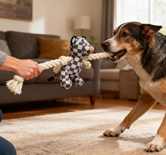 Indestructible Bear Dog Rope Toy with Rope for Aggressive Chewers, Tug of War Dog Toy Durable Chew-Resistant Interactive Ball for All Breeds (Grey Bear)