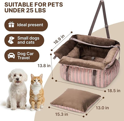 BurgeonNest Dog Car Seat for Small Dogs, Calm Blue Pet Car Bed Under 25 lbs, Soft Booster Fully Detachable and Washable Cat Carseats with Storage Pockets and Clip-On Leash Portable Travel Carrier