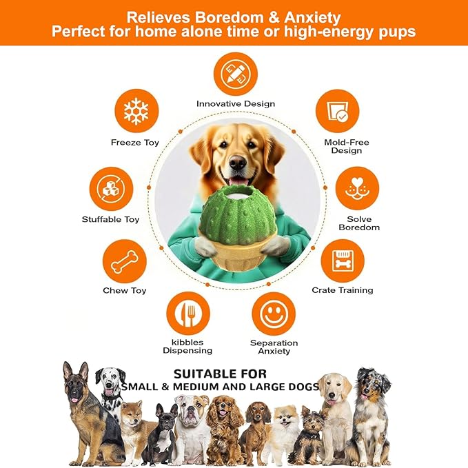Interactive Dog Toys to Keep Them Busy, Frozen Treat Dog Enrichment Ball Toy for Aggressive Chewers, Puzzle Feeder Toy, Easy-to-Clean, Low-Mess Design for Medium & Large Dogs