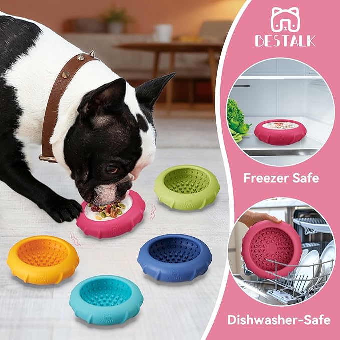 Dog Lick Bowl, Bestalk Wobbly Freeze Bowl Enrichment Feeder for Dogs, Anxiety Relief Lick Mat Puzzle Toy for Distraction, BPA Free Silicone, Dishwasher Safe(Rose,L)