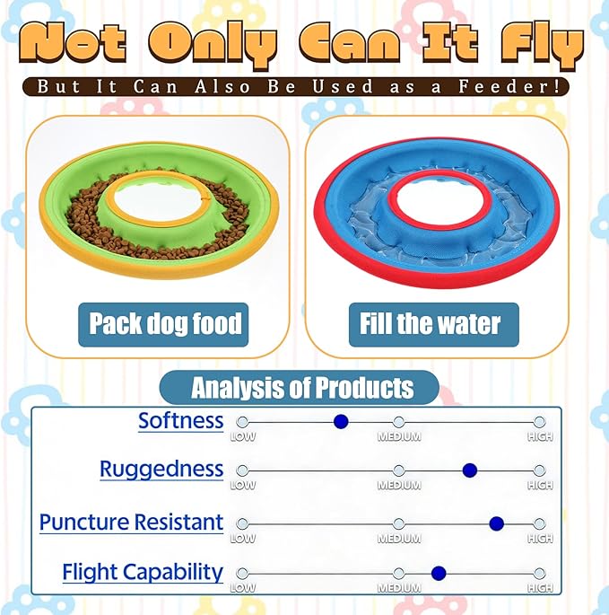 3 Pcs Flying Disc Dog Fetch Toys, 9.05 Inch Interactive Flyer and Tug Toys, Feedable Lightweight Nylon Fabric Pet Training and Outdoor Exercise Toys for Small, Medium, Large Dogs, Safe on Teeth