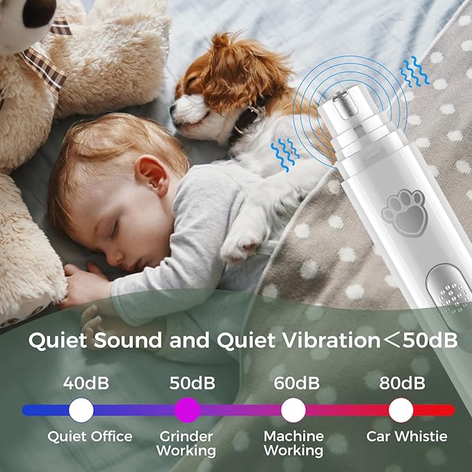 VIWIK Dog Nail Grinder, 2-Speed Rechargeable Dog Nail Trimmers for Large Medium & Small Dogs, Upgrade Professional Electric Pet Paws Nail Grinder, Quiet Puppy Grooming Tool Cat Dog Nail Dremel White
