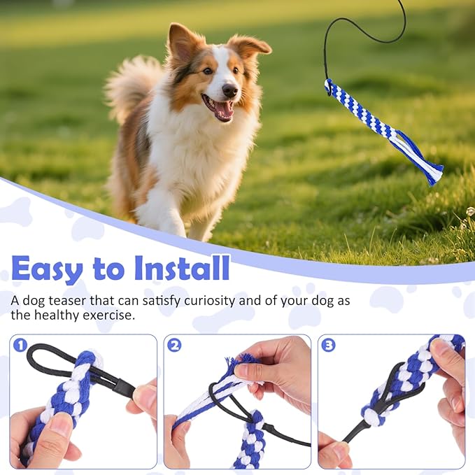POPETPOP Flirt Pole for Dogs Interactive Dog Toys - Extendable Teaser Wand Outside Interactive Fun Toys with 2 Rope Chew Play Toys for Training Exercise (Size L)