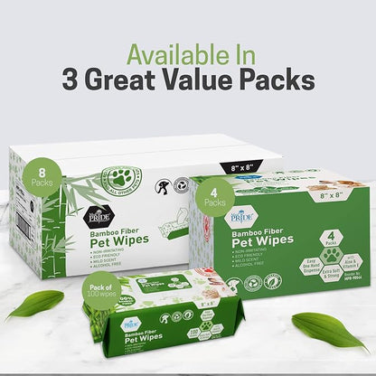MED PRIDE Bamboo Fiber Dog Wipes for Paws and Butt, Hypoallergenic Paw Wipes, Biodegradable, XL 8in X 8in, Aloe Vera & Vitamin E (Pack of 100 Wipes)