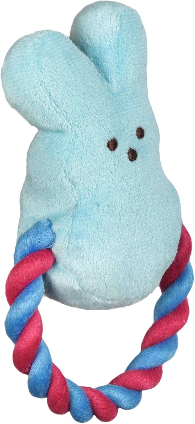 Peeps for Pets Bunny 6 Inch Blue Plush Rope Pull Toy for Dogs | Blue Dog Toy from Peeps, Plush Fabric Dog Toys | Small Squeaker Dog Toy with Rope (FF16024)