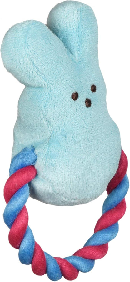 Peeps for Pets Bunny 6 Inch Blue Plush Rope Pull Toy for Dogs | Blue Dog Toy from Peeps, Plush Fabric Dog Toys | Small Squeaker Dog Toy with Rope (FF16024)